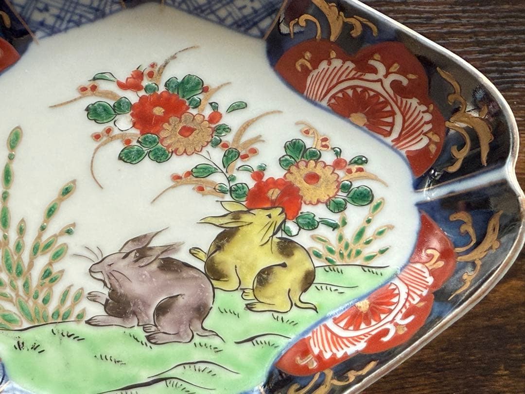 明治時代、伊万里、兎図、色絵、 菱形、Rabbit、即購入OK、匿名発送、 B