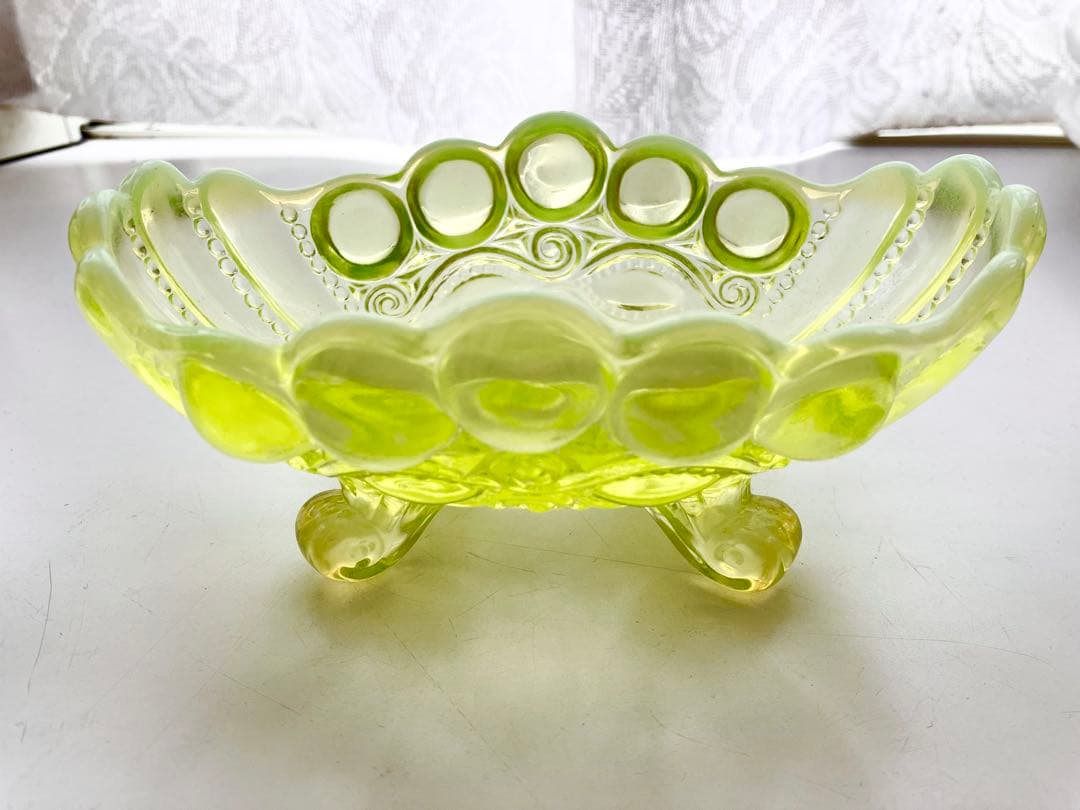 モッサーグラス ウランガラス✨Mosser Glass Jam Dish骨董