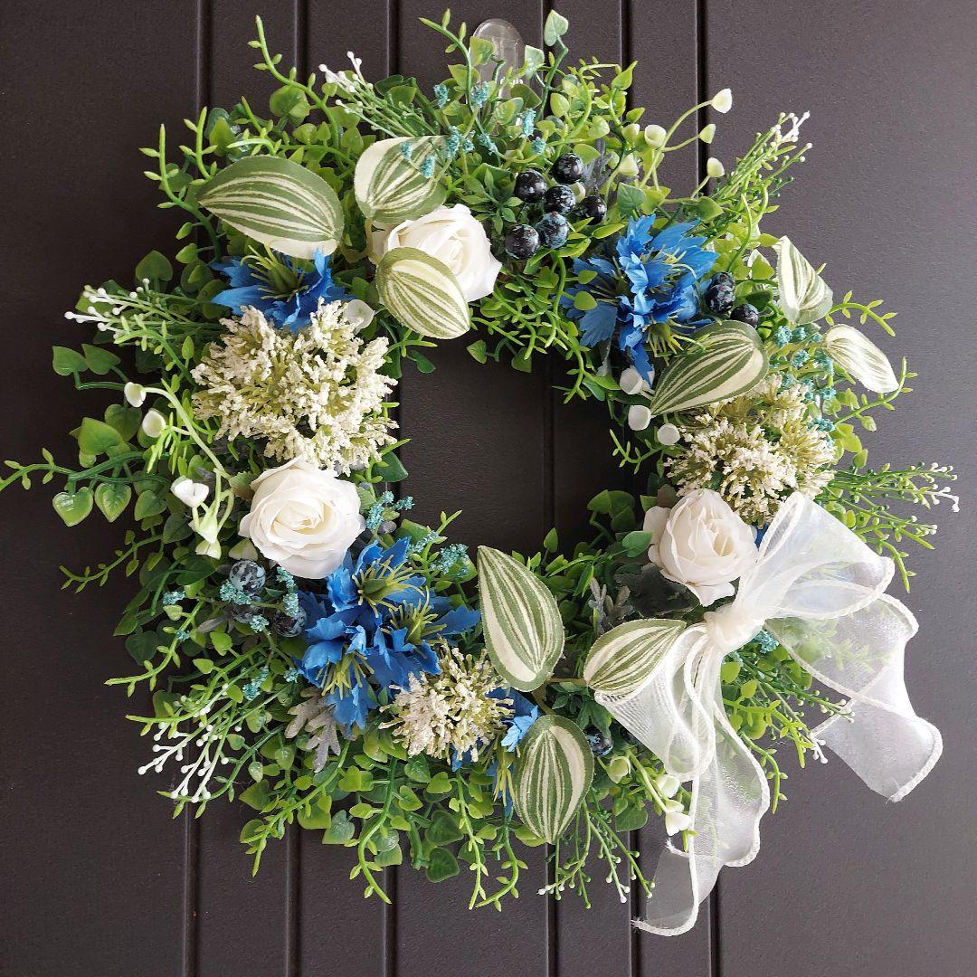 フラワーリース 春爛漫5 咲き誇る花とグリーン 玄関リース 造花 母の日