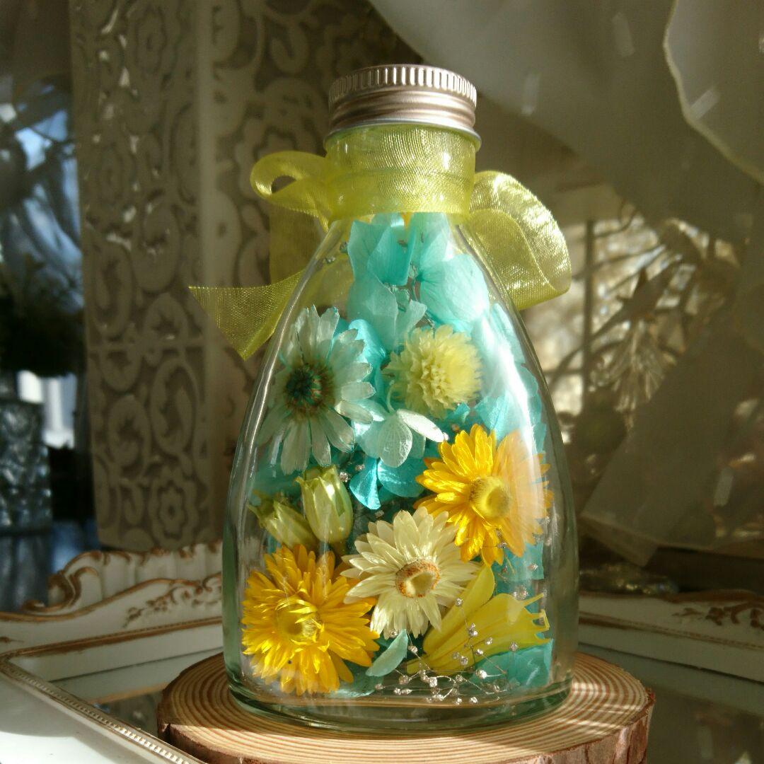 ◆ハーバリウム ＃152 黄色いお花のティファニーbottle.:*:・