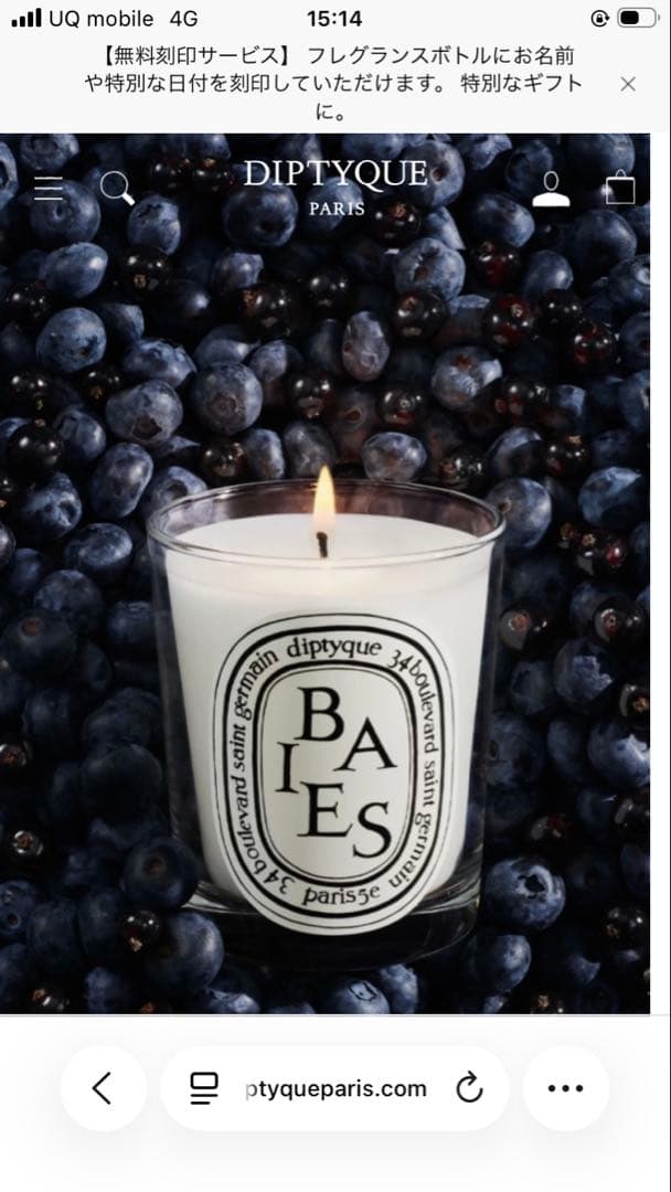 Diptyque BAIES アロマキャンドル 70g