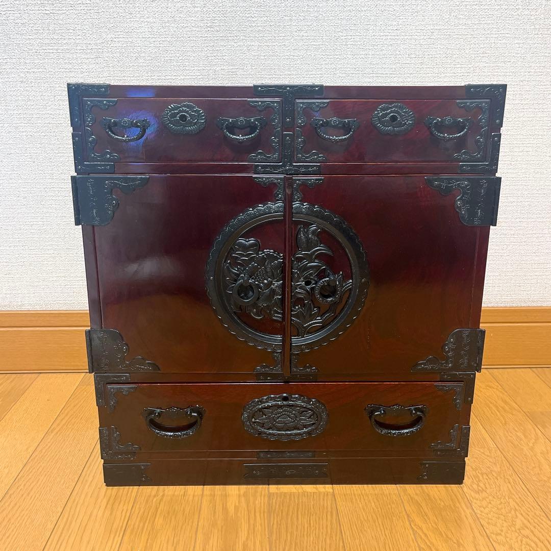 仙台箪笥 門間箪笥 小箪笥 観音開き 欅材 金具 伝統 和箪笥 漆塗 舟箪笥