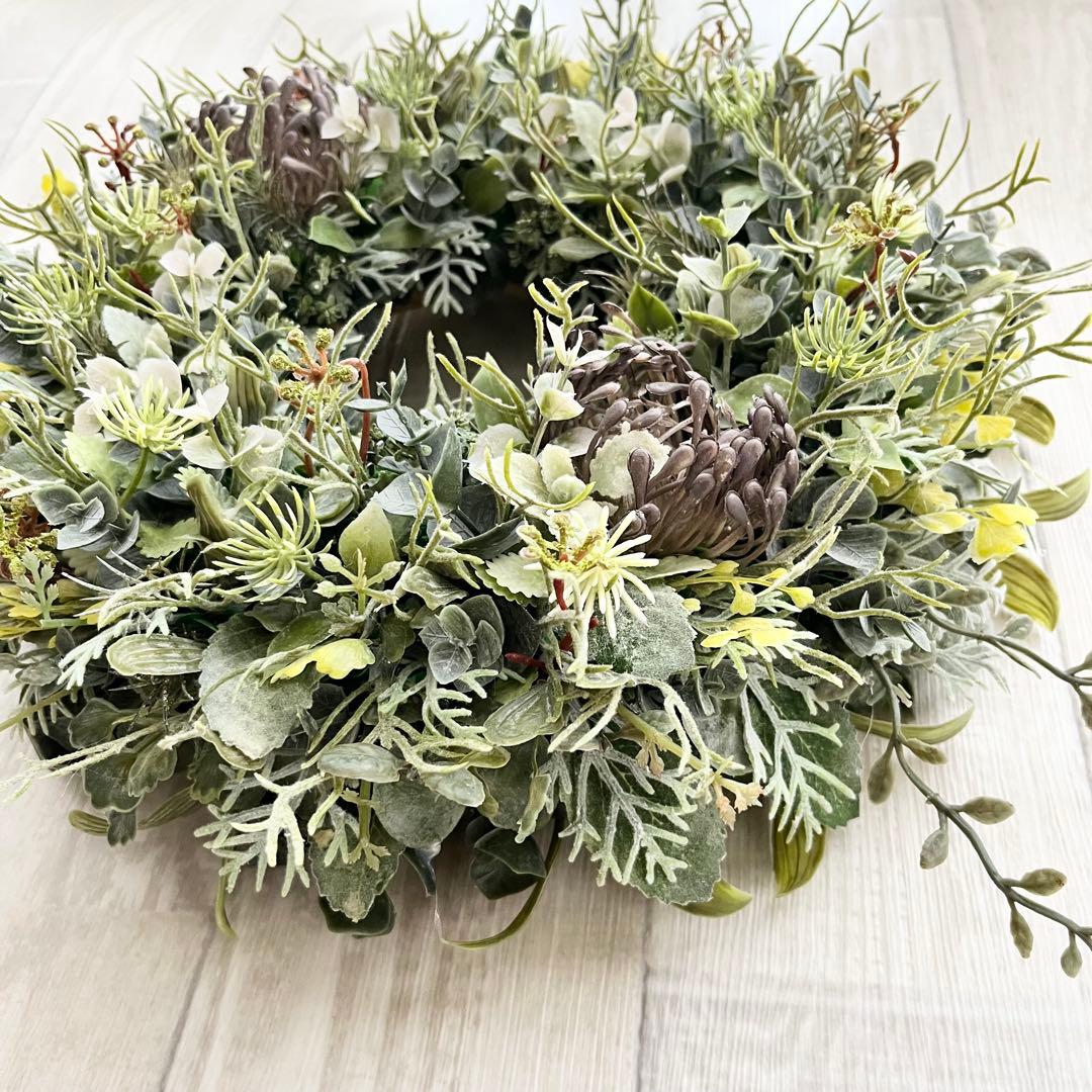 ナチュラル リース ボタニカル スモーキーグリーン 多肉植物 グリーンリース83