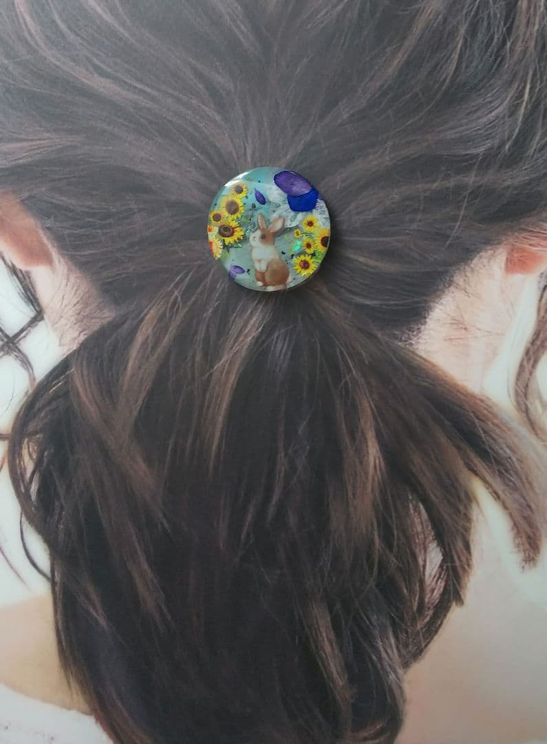 紫陽花とひまわり うさぎちゃんラウンドレジンヘアゴム