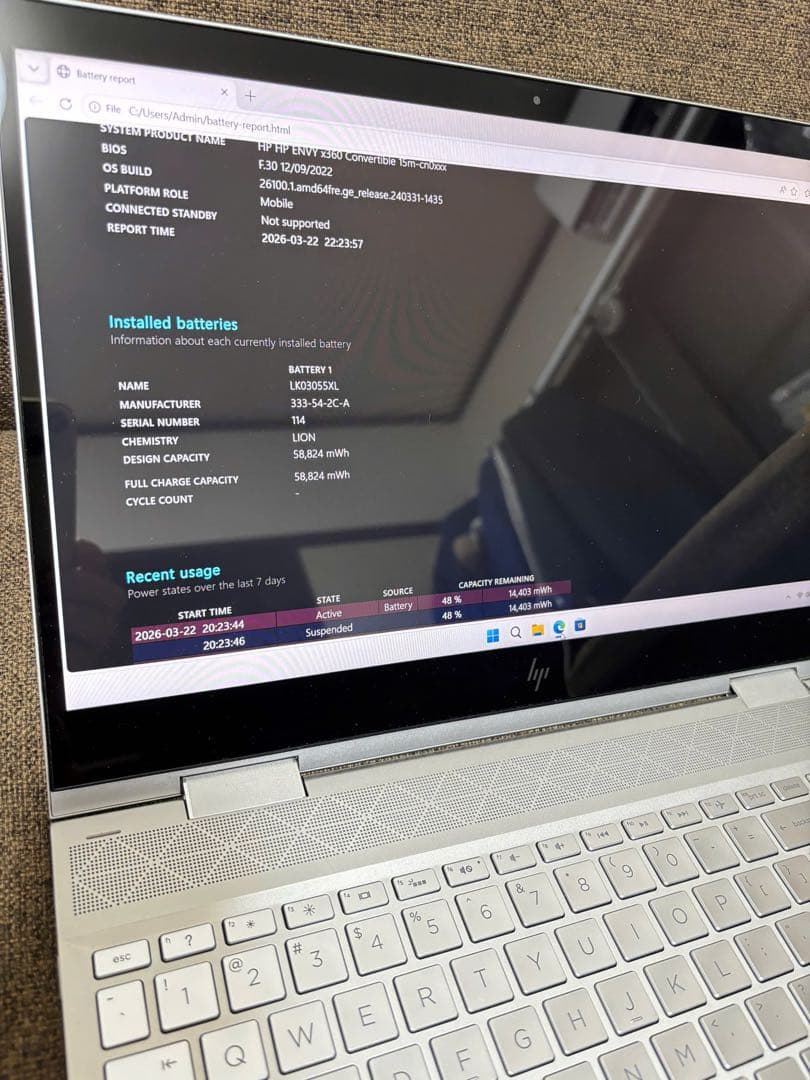 美品　HP 2-in-1 ノートUS キー15.6 インチ　バッテリー100%