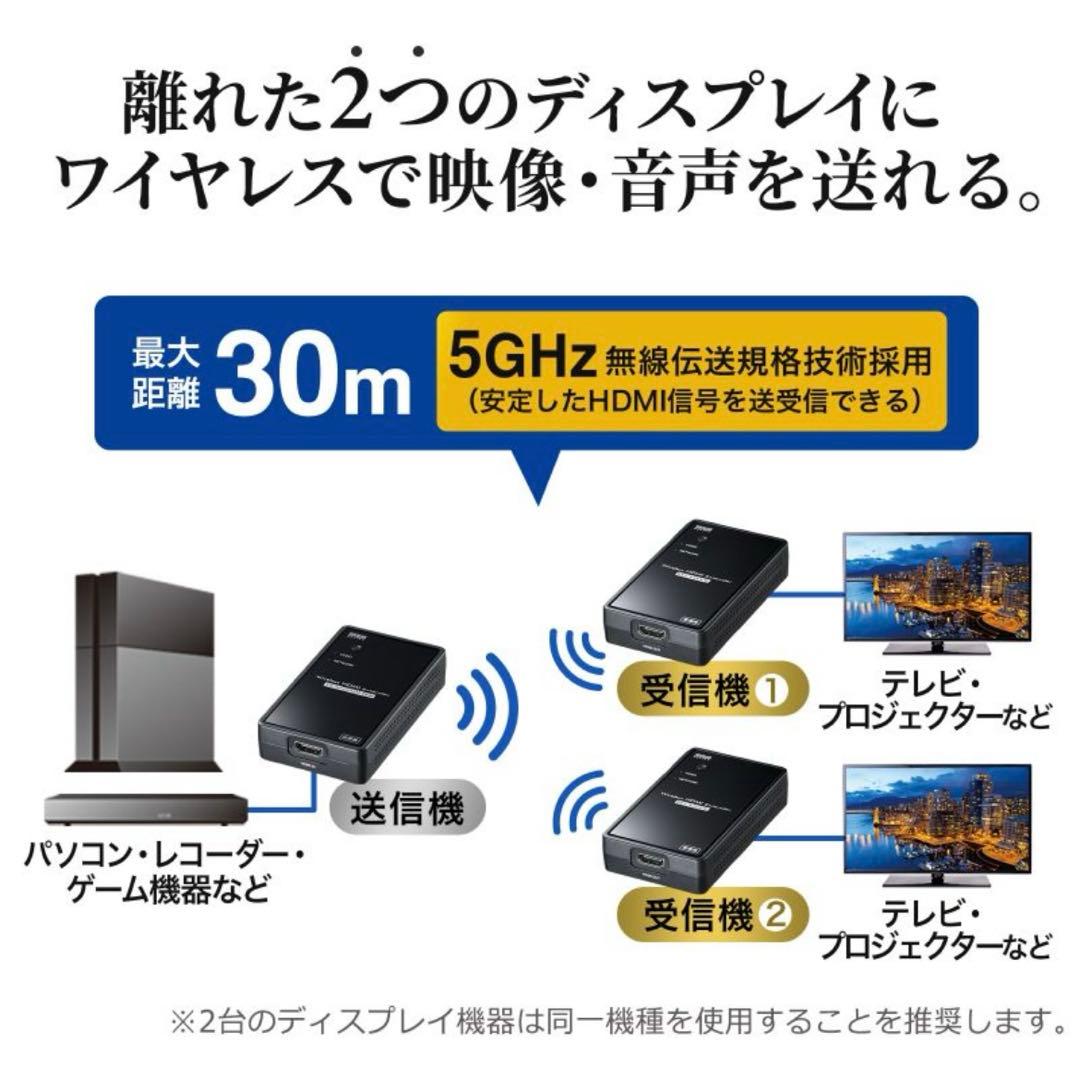 ワイヤレス HDMI エクステンダー 延長器 2分配 最大30m セット