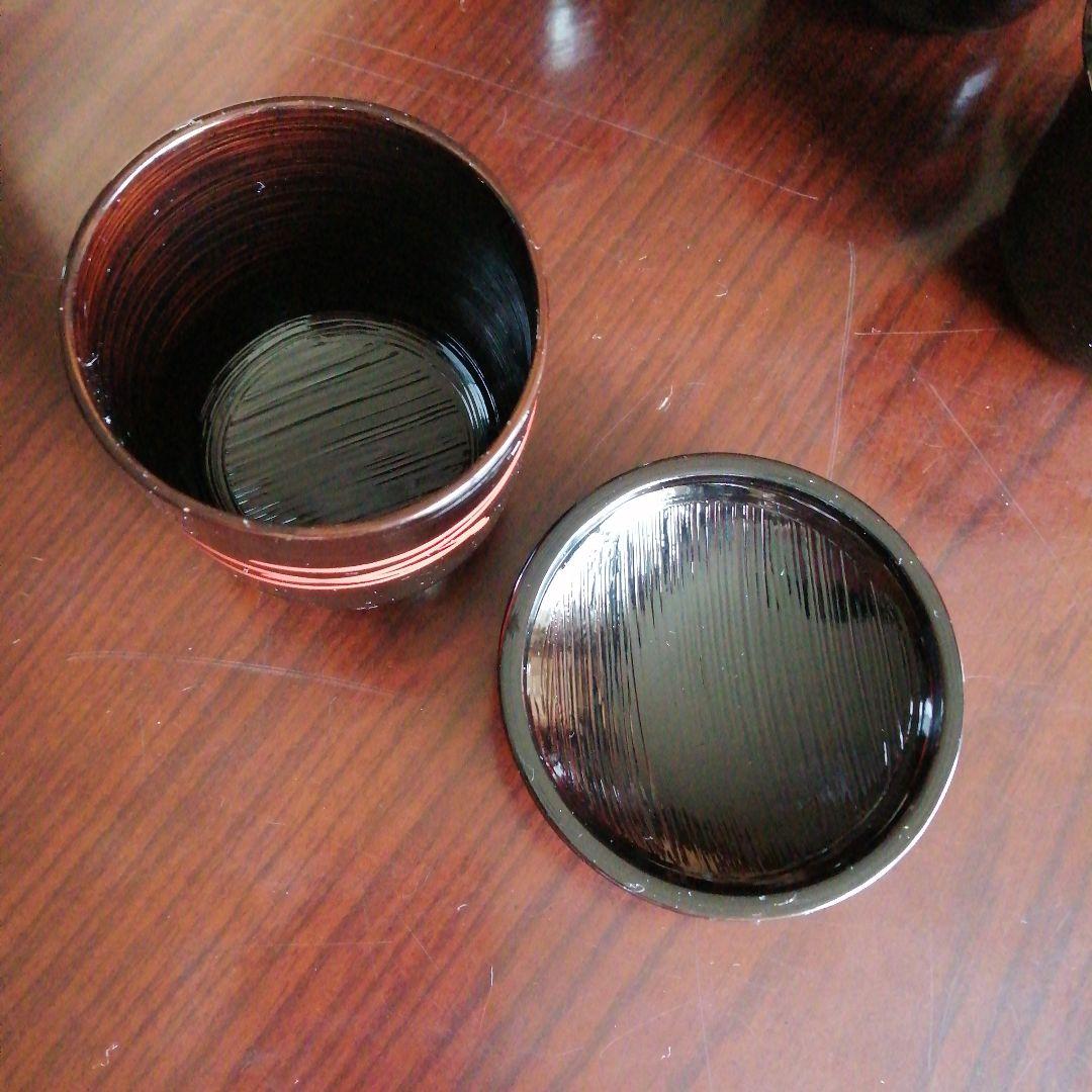 木製漆器　呉清作　朱松葉絵黒刷毛目一口椀　10客　7cm