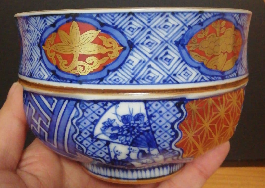 高野昭阿弥　染付　金襴手　祥瑞　茶碗　共箱　共布　略歴付　茶道具