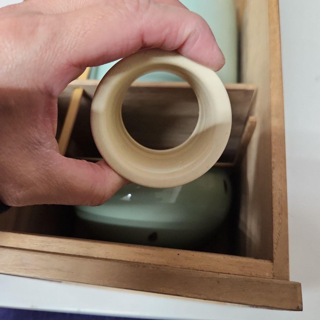 茶道具セット 青色茶碗 緑色茶入れ　未使用