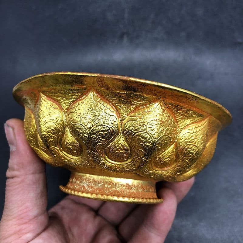 唐貞観鎏金碗 茶道具 装飾品 現代工芸品 美術品 銅製 置物