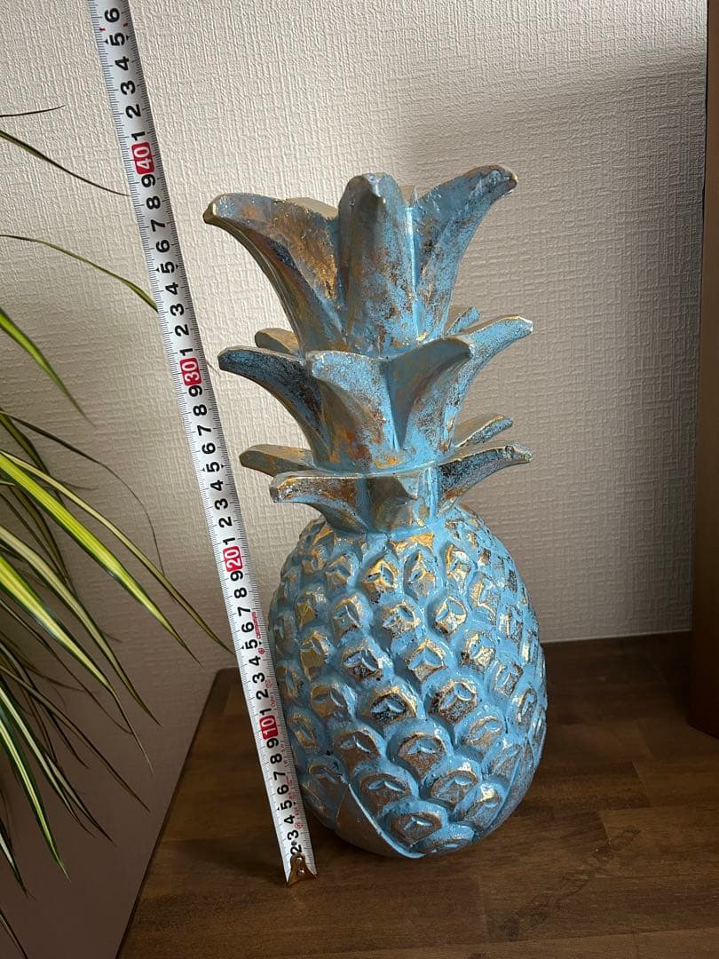 パイナップル型オブジェ 水色、金色アクセント 約37cm在庫1点