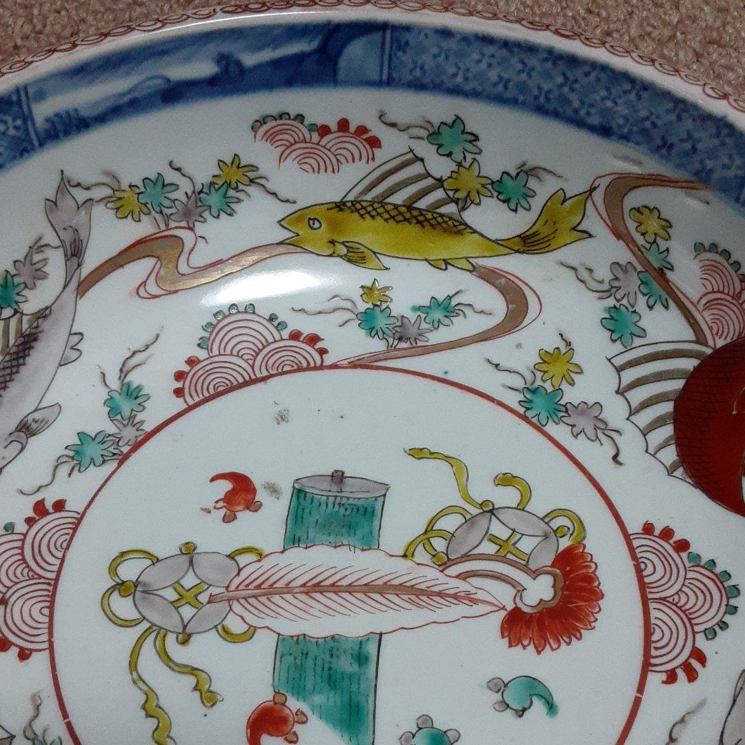 古い伊万里鉢皿椀/手描き海草魚貝吉祥紋/紅葉鯛宝珠唐草紋/二重高台有田江戸唐津焼