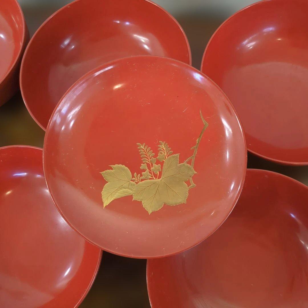 骨董　お椀　平椀　蒔絵　木製　漆器　蓋付き　アンティーク　5つ〜