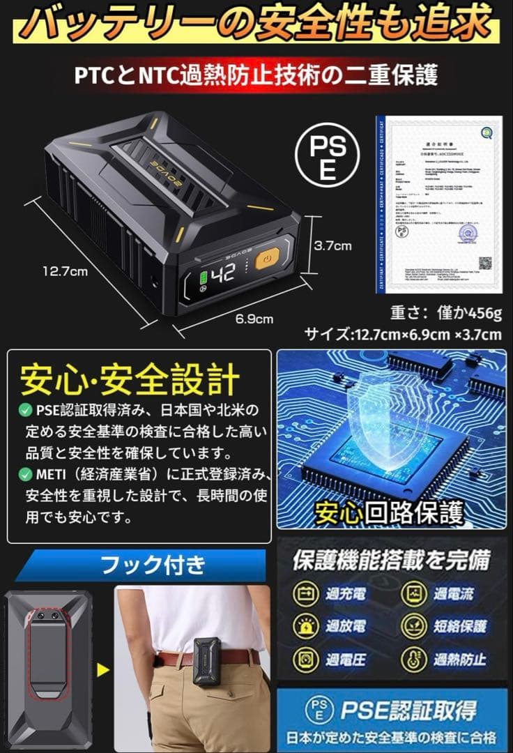 2025年新登場 42V超高出力ファンバッテリーセット40500mAh