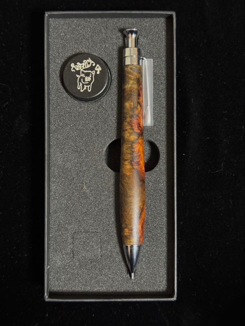 ①こぶた工房 シャープペンシル 極上花梨瘤 青赤0.5mm