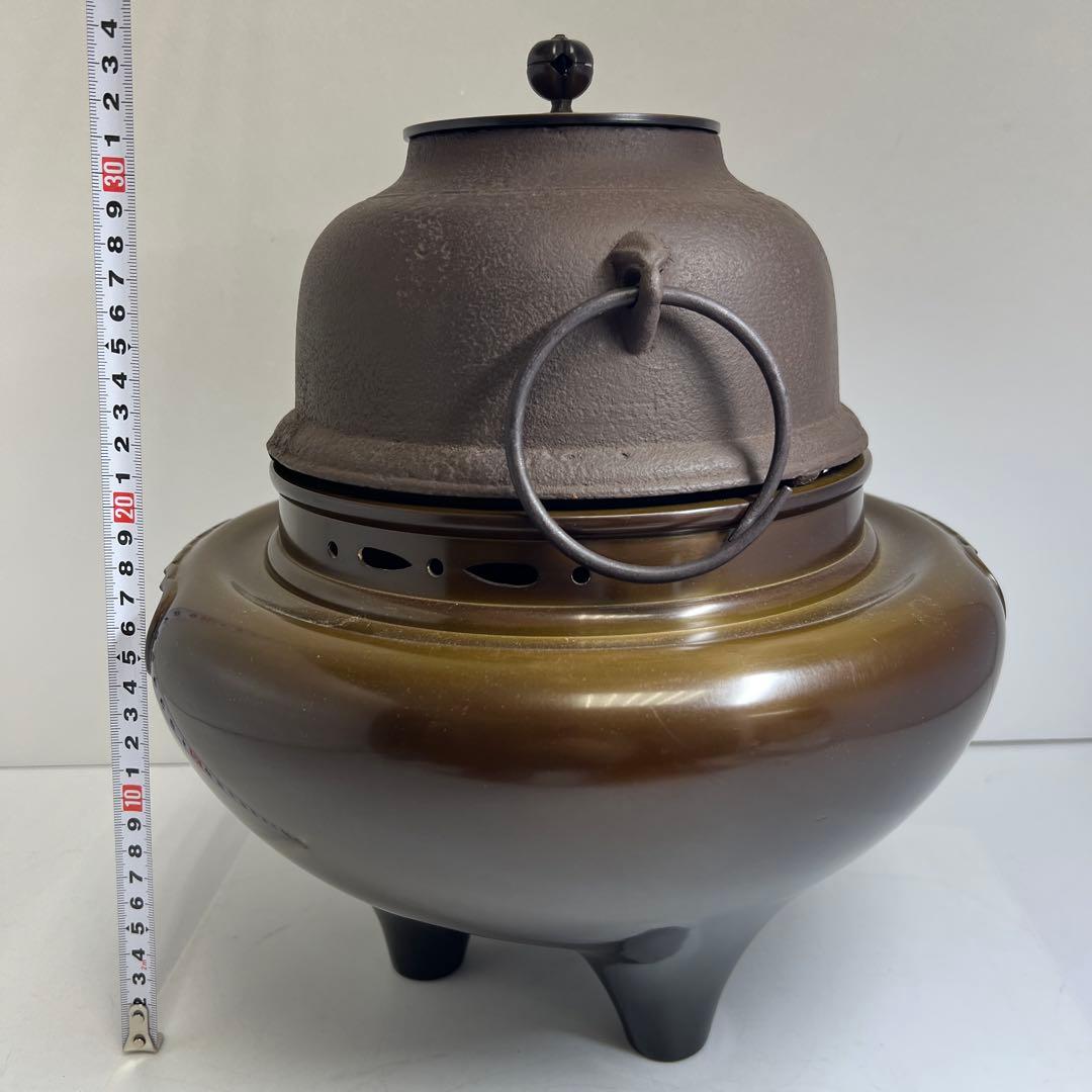 釜師　畠春斎　風露釜　共箱　高さ約34㎝/7.6㌔　東Y8-0402④タルニ