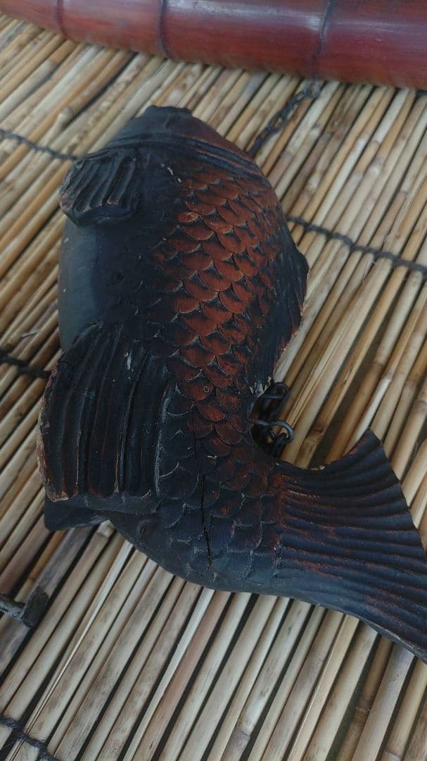 魚横木 自在鉤 魚 自在 木製 木彫 錦鯉 鯛 囲炉裏 レトロ 古道具