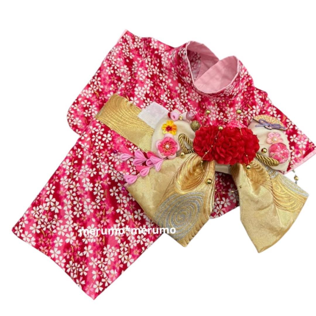 犬服 ハンドメイド着物 Mサイズ 花柄 ピンク 桜