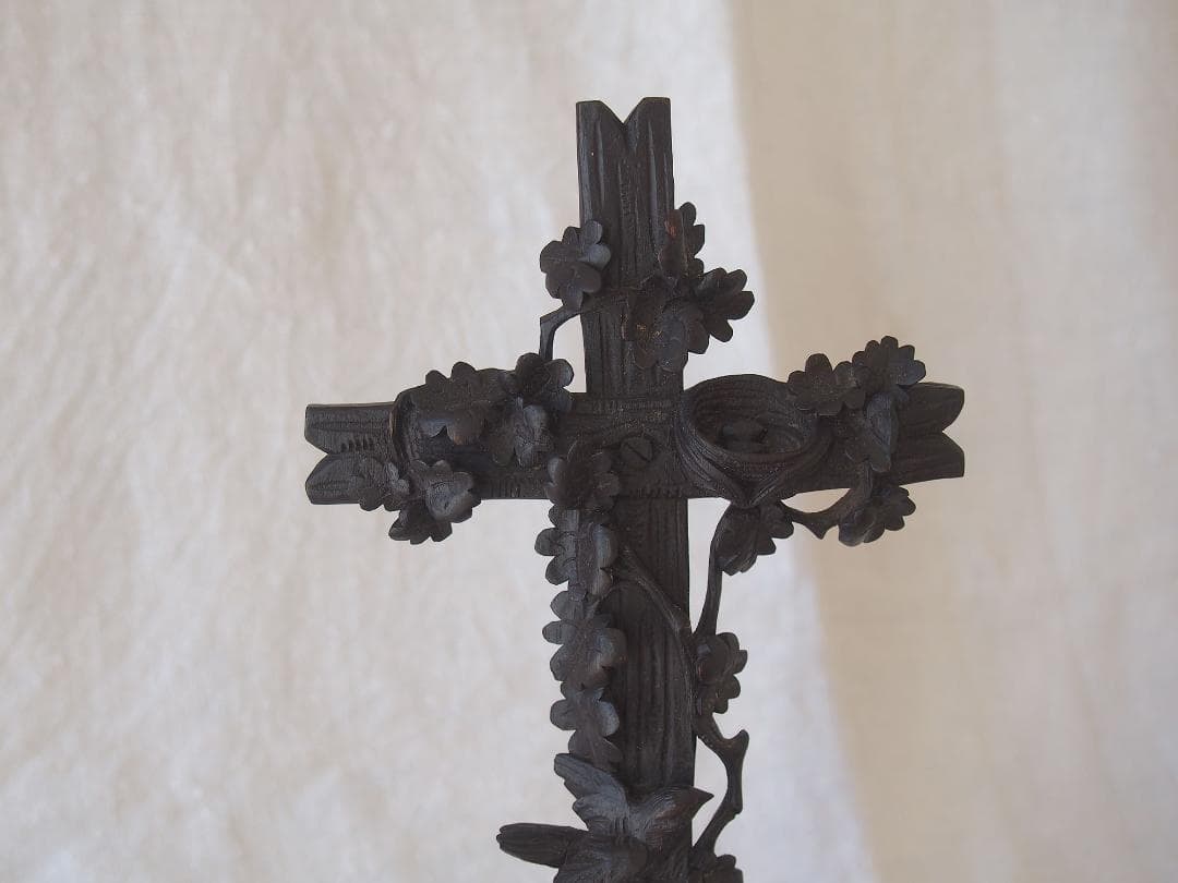 小鳥と卵の巣のある十字架生命と復活を象徴する黒木 十字架 33cm/K448