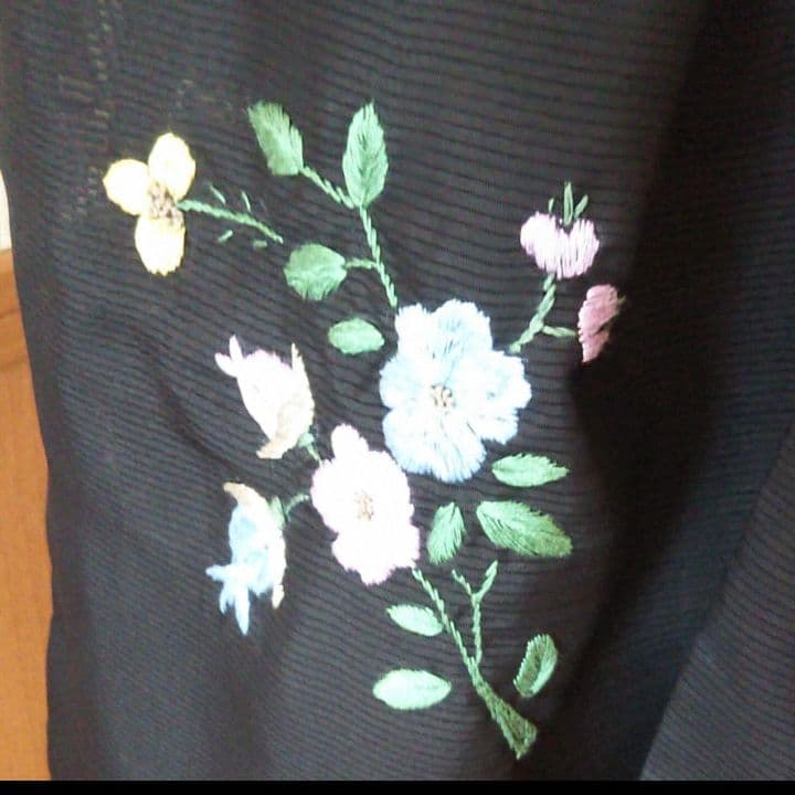 絽 本刺繍ストール　ハンドメイド　黒