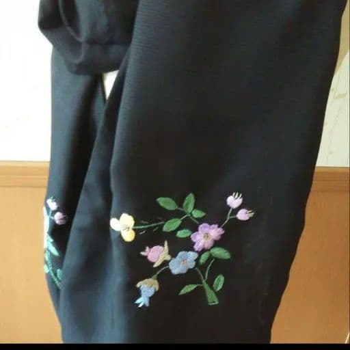 絽 本刺繍ストール　ハンドメイド　黒