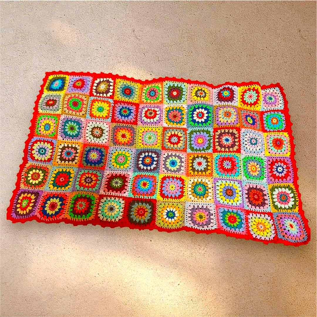 マルチカバー　ブランケット　インテリア　レトロポップ　ハンドメイド　未使用品