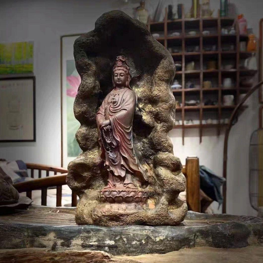 仏教美術 石像 石仏 念珠観音 室内鎮宅 文房鎮紙茶台 玄関装飾品 工芸品 置物