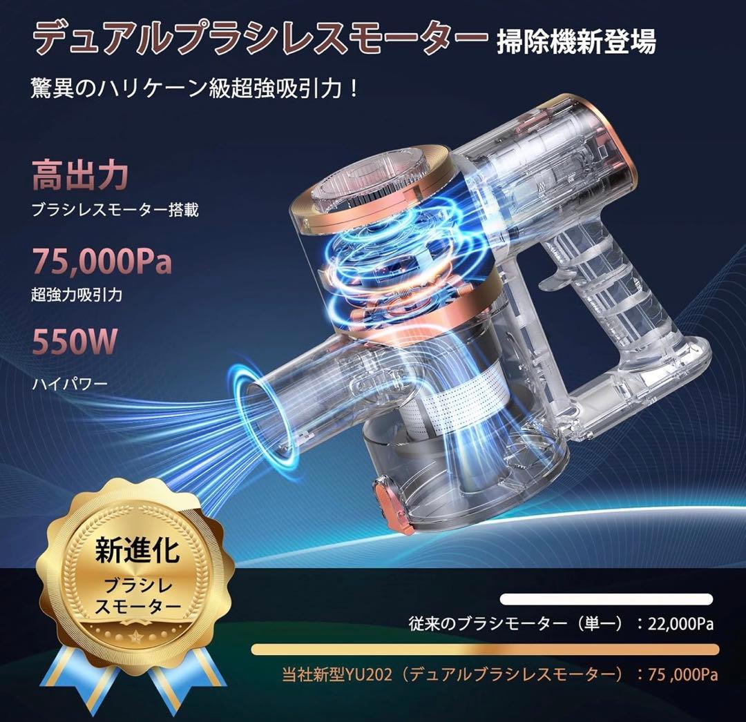掃除機 コードレス【2026年先行発売！75Kpa真の超強力吸引＆同クラス最軽量
