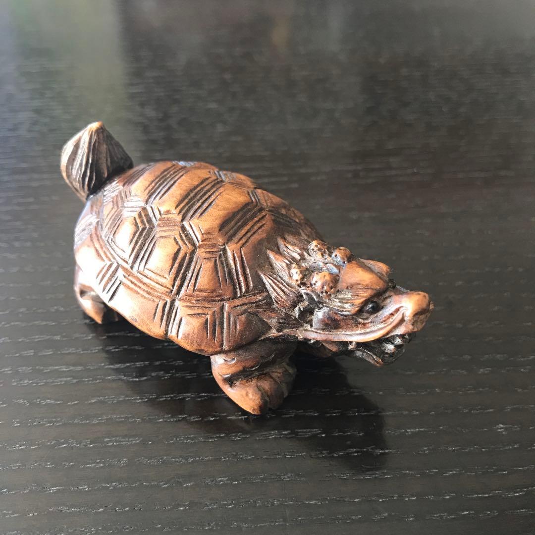 紫檀　龍亀　手彫