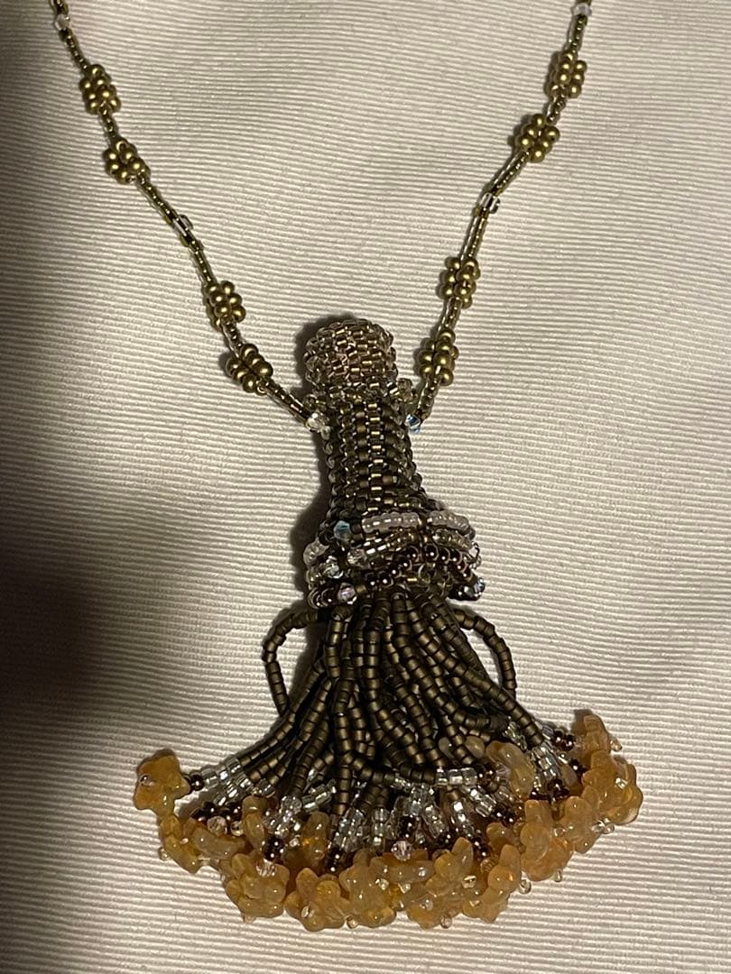 ハンドメイド　ビーズボトル　フリンジネックレス