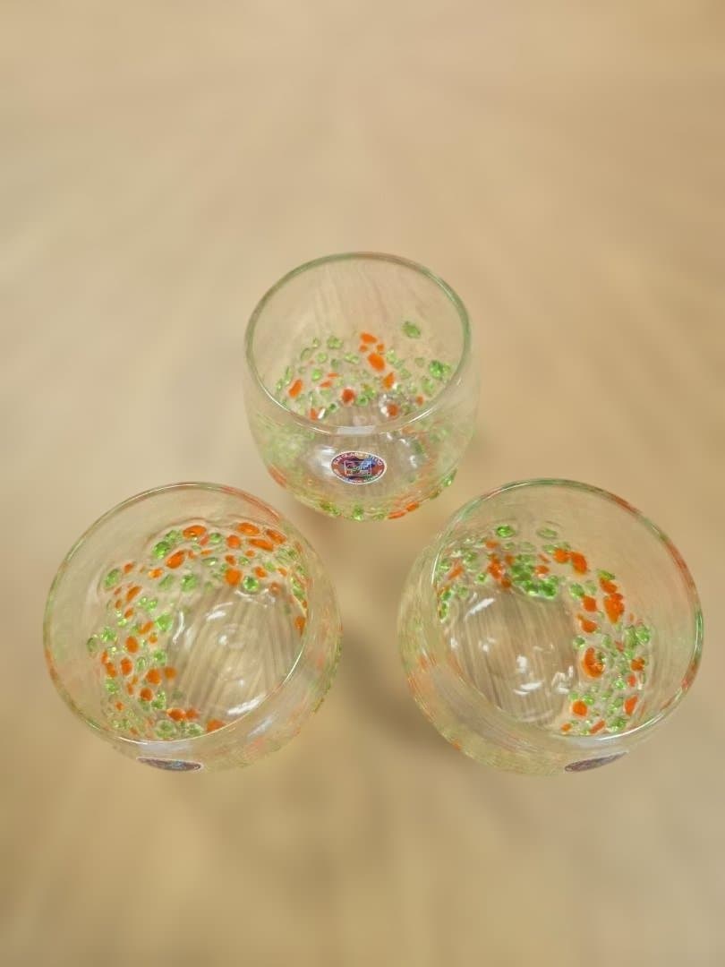 てぃだ工房　つぶつぶ丸グラス オレンジ/緑 3個セット