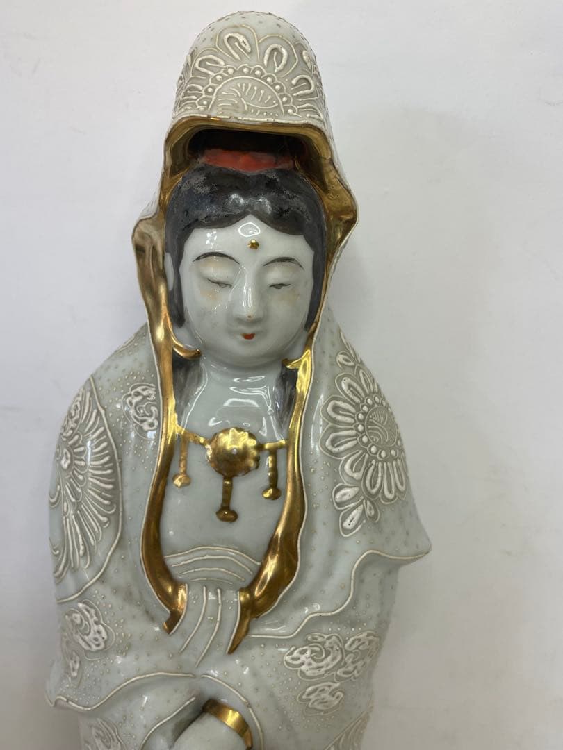観音像 陶器置物 金彩 観音菩薩 仏像 高さ約 36cm