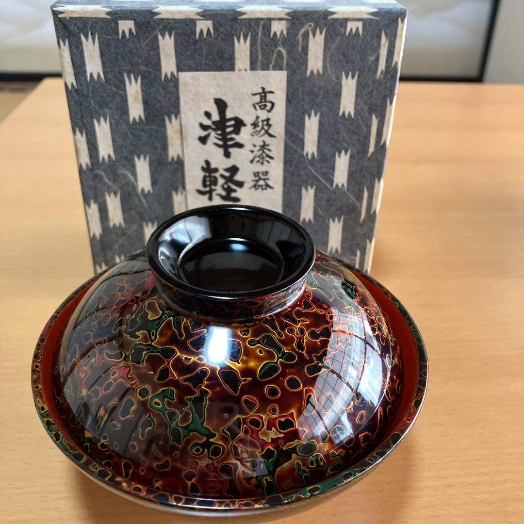 津軽塗　天然木　蓋付き椀　5個