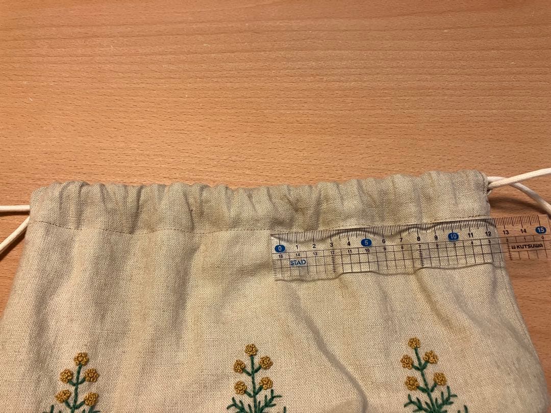 【美品】mizutani douguten リネン巾着袋 花刺繍