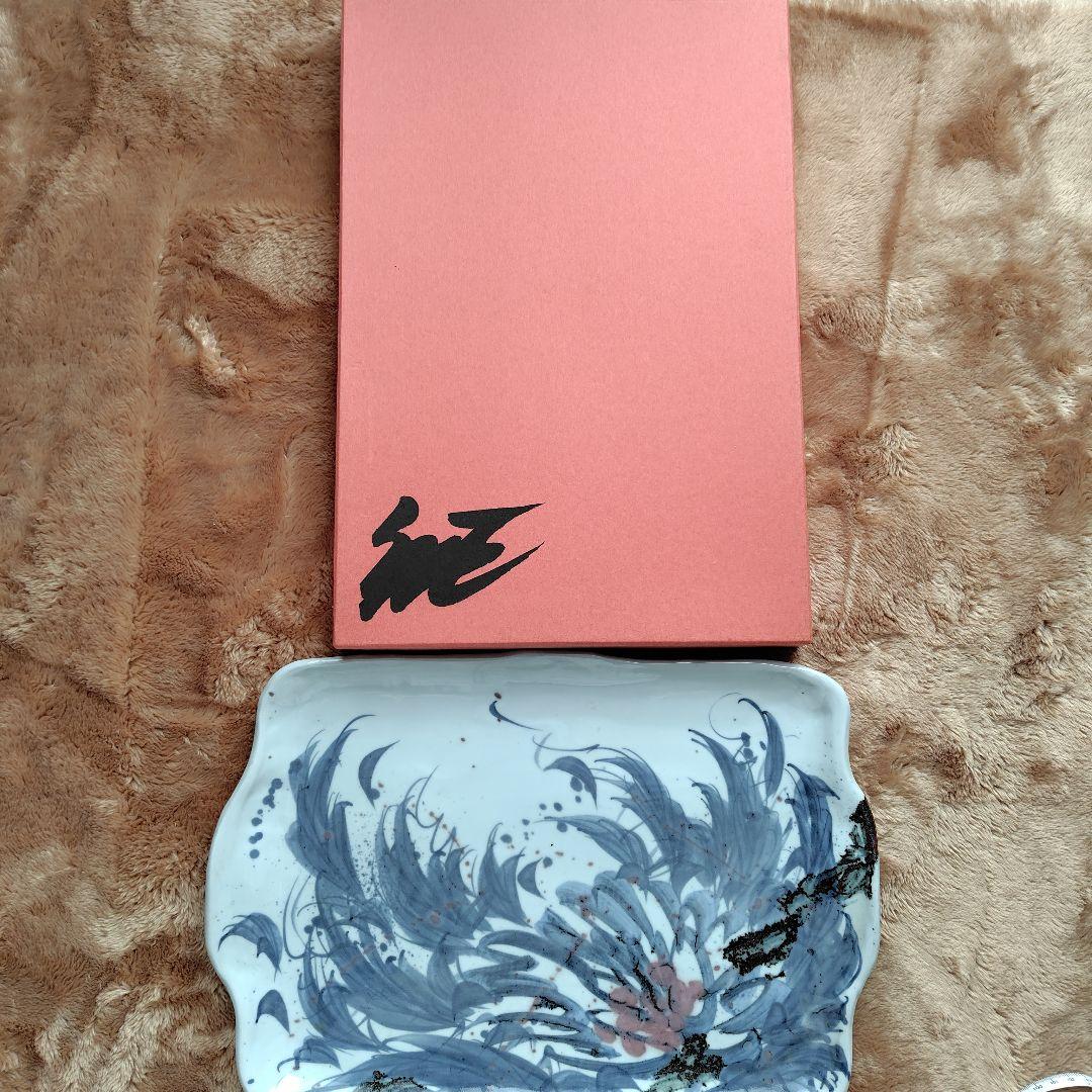 梅田純一氏　角大皿　波形陶器皿 約39×28cm