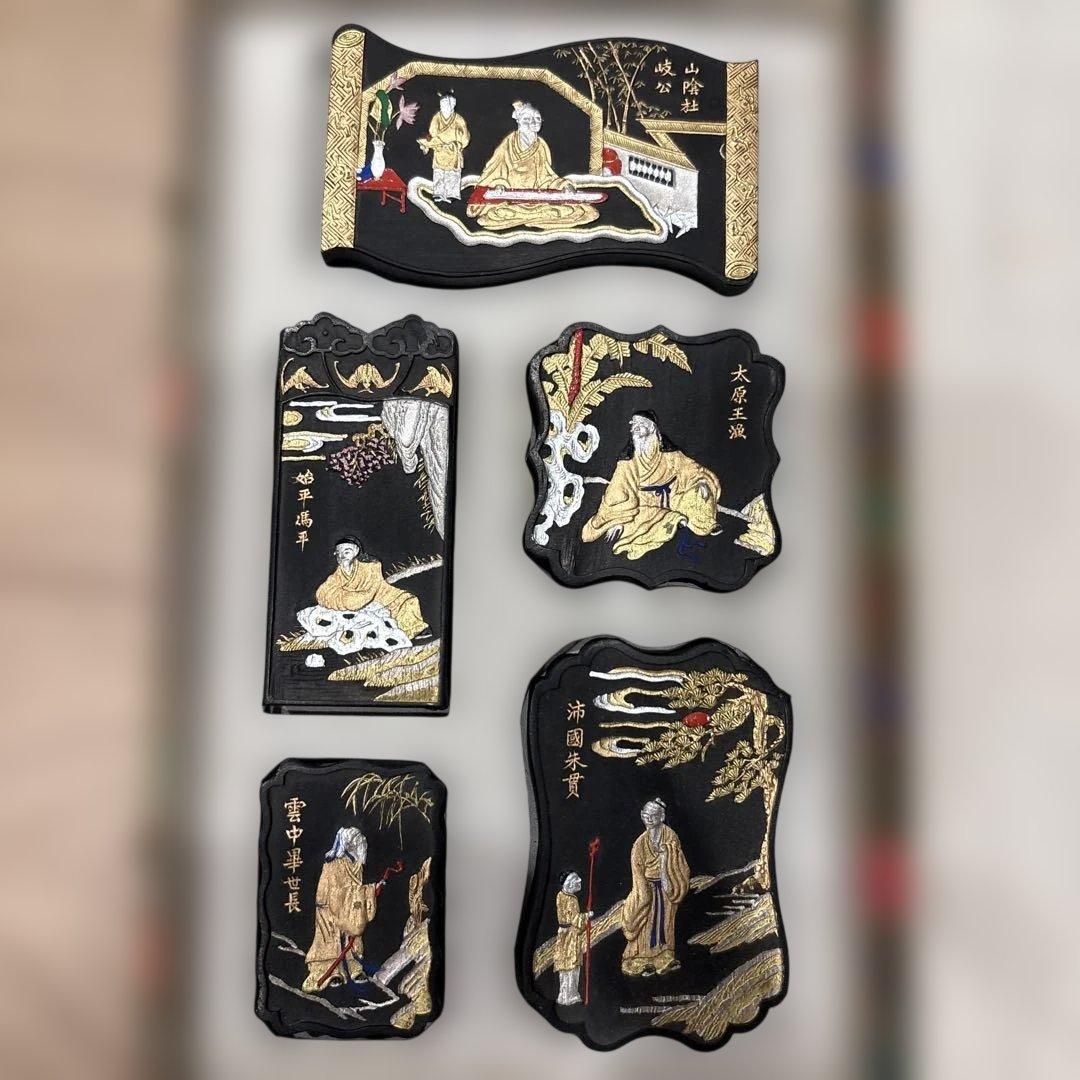 伝統的な木製硯箱・文箱セット