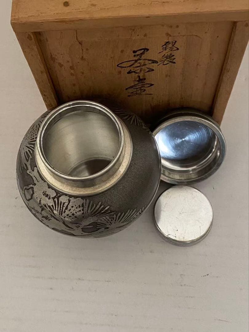 上錫 錫半 茶壺 錫製 茶入茶壺 煎茶道具 金属工芸（錫製）年代物 傷有