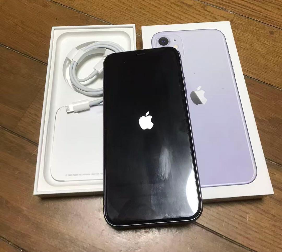 iPhone 11パープル128GB本体 箱付き 純正品充電ケーブル付き