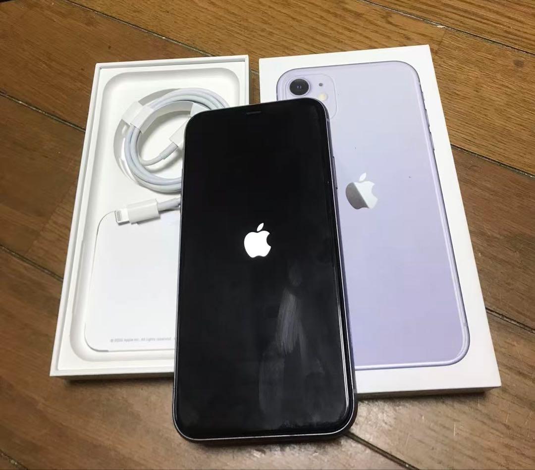 iPhone 11パープル128GB本体 箱付き 純正品充電ケーブル付き