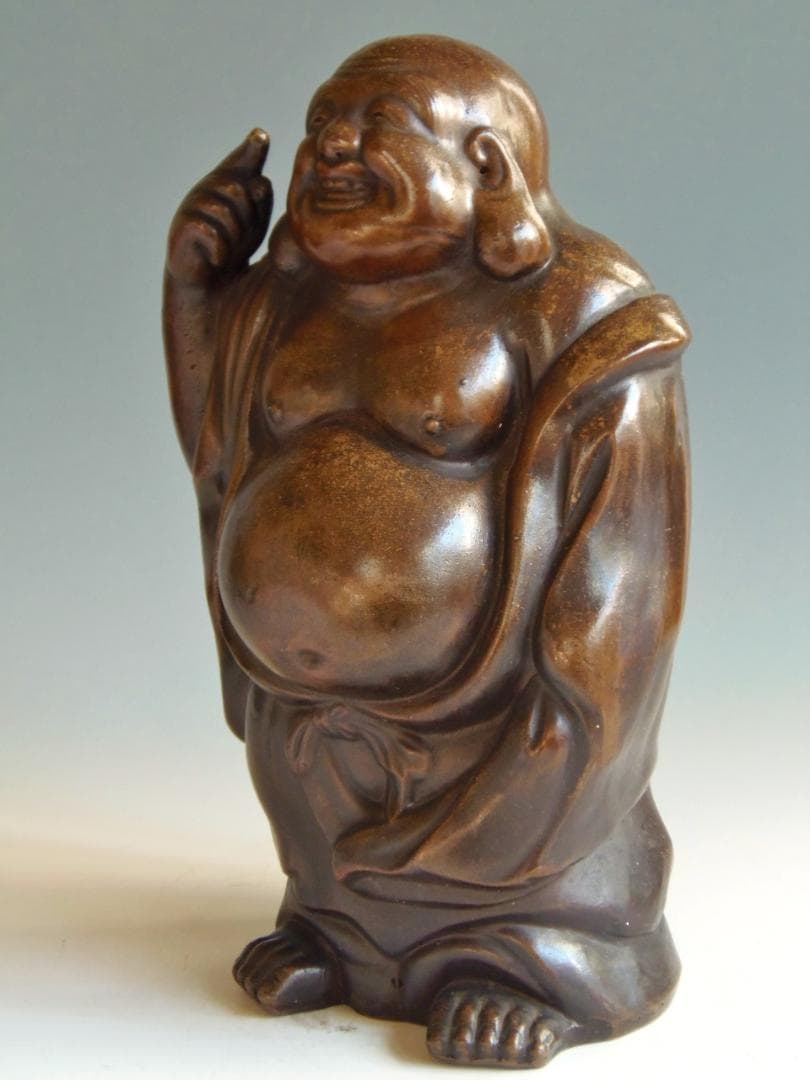 高さ28センチ 古備前 七福神 月見布袋尊 置物 備前焼 古美術 骨董品 開運