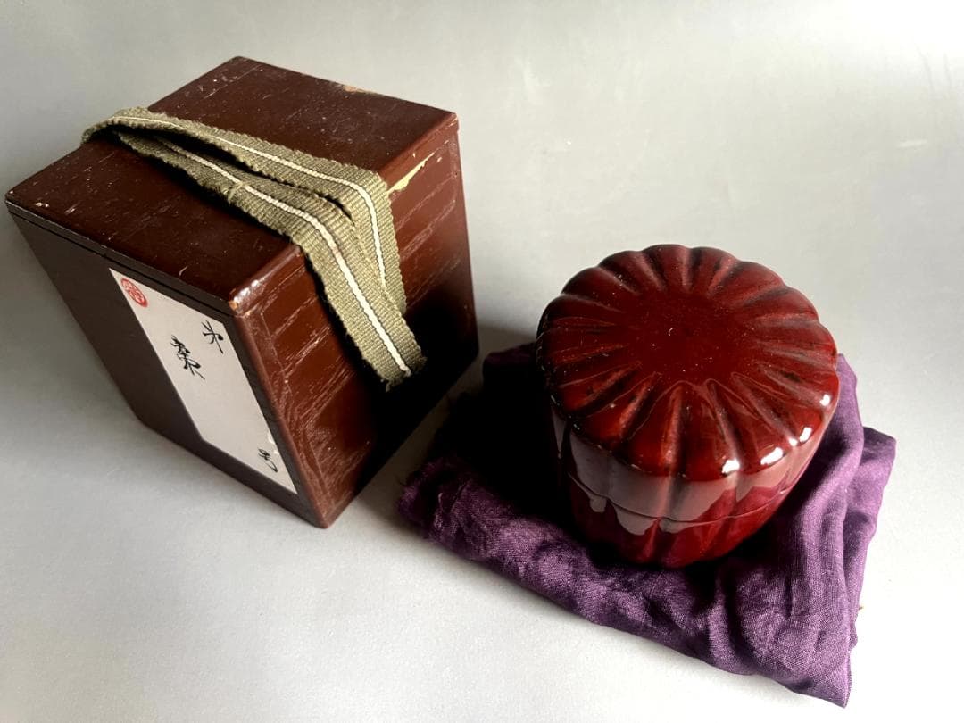 棗■菊割棗（菊形棗）溜塗 菊型 お茶道具 古美術 時代物 骨董品■