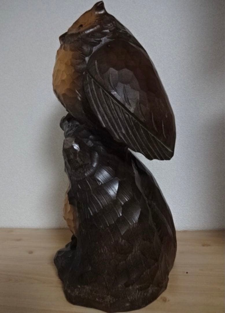 梅原作 フクロウ　夫婦 梟 木彫り 彫刻 工芸品 木製 つがい