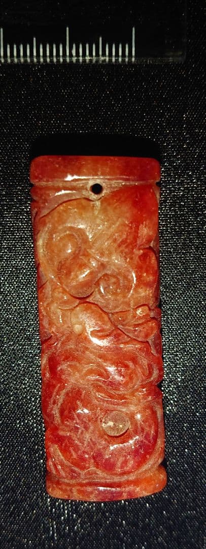 天然石 赤翡翠 ドラゴン彫刻 ペンダント 約5.5cm