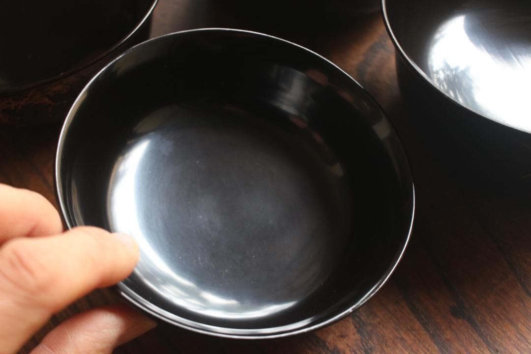 時代逸品！端正な時代黒漆に極上菊蘭蒔絵の映える四つ椀（検懐石道具蒔絵椀茶道具
