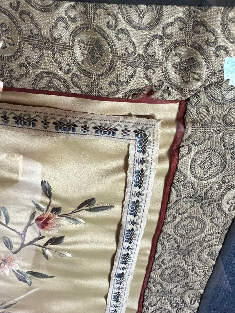 中国刺繍　五彩籽繍　中国時代物　古刺繍　古布額　骨董