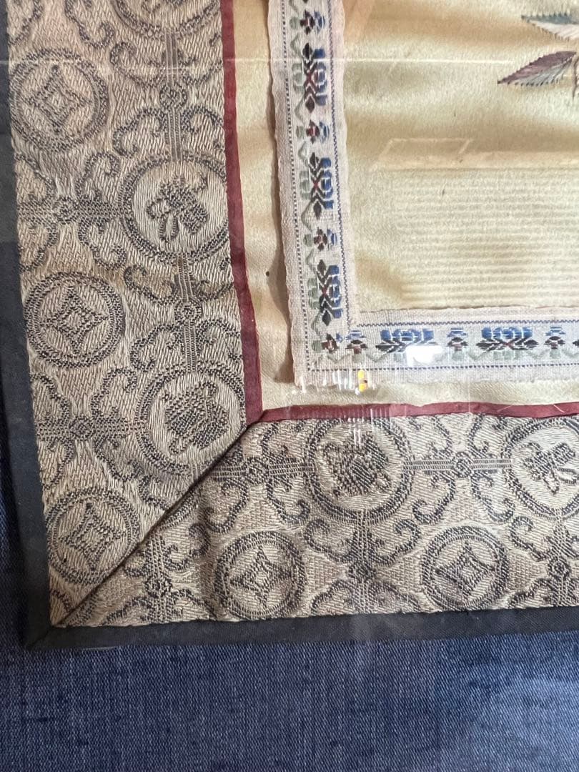 中国刺繍　五彩籽繍　中国時代物　古刺繍　古布額　骨董