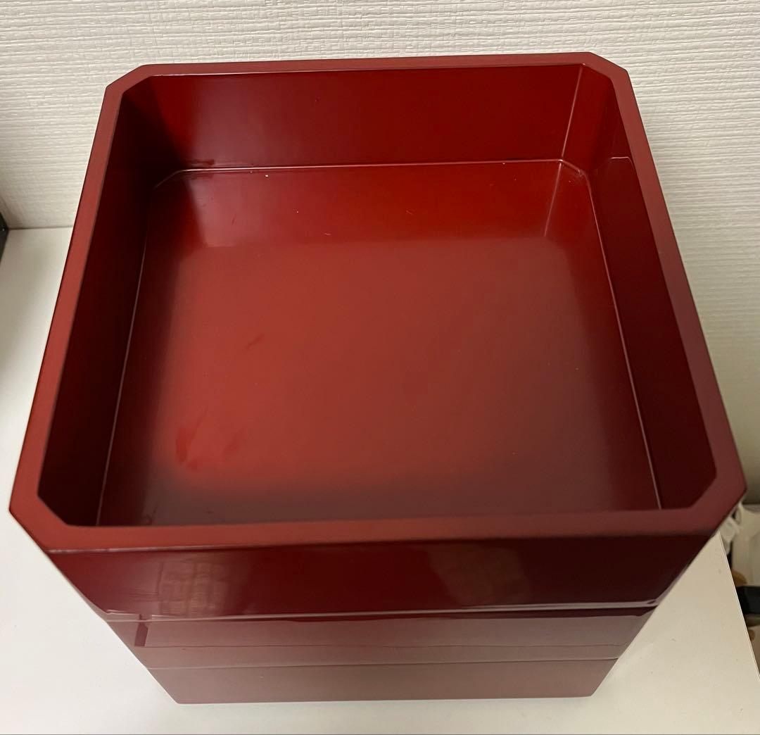 相田啓介　隅切重　本漆塗　会津塗　朱　うるし　お重箱 重箱 三段重 漆器