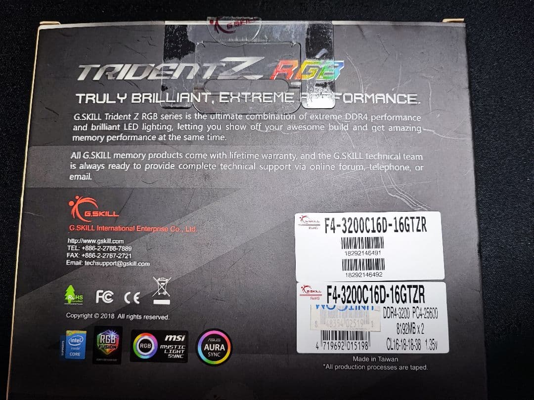 G.SKILL RGB DDR4 16GB（8GB×2） 3200MHz