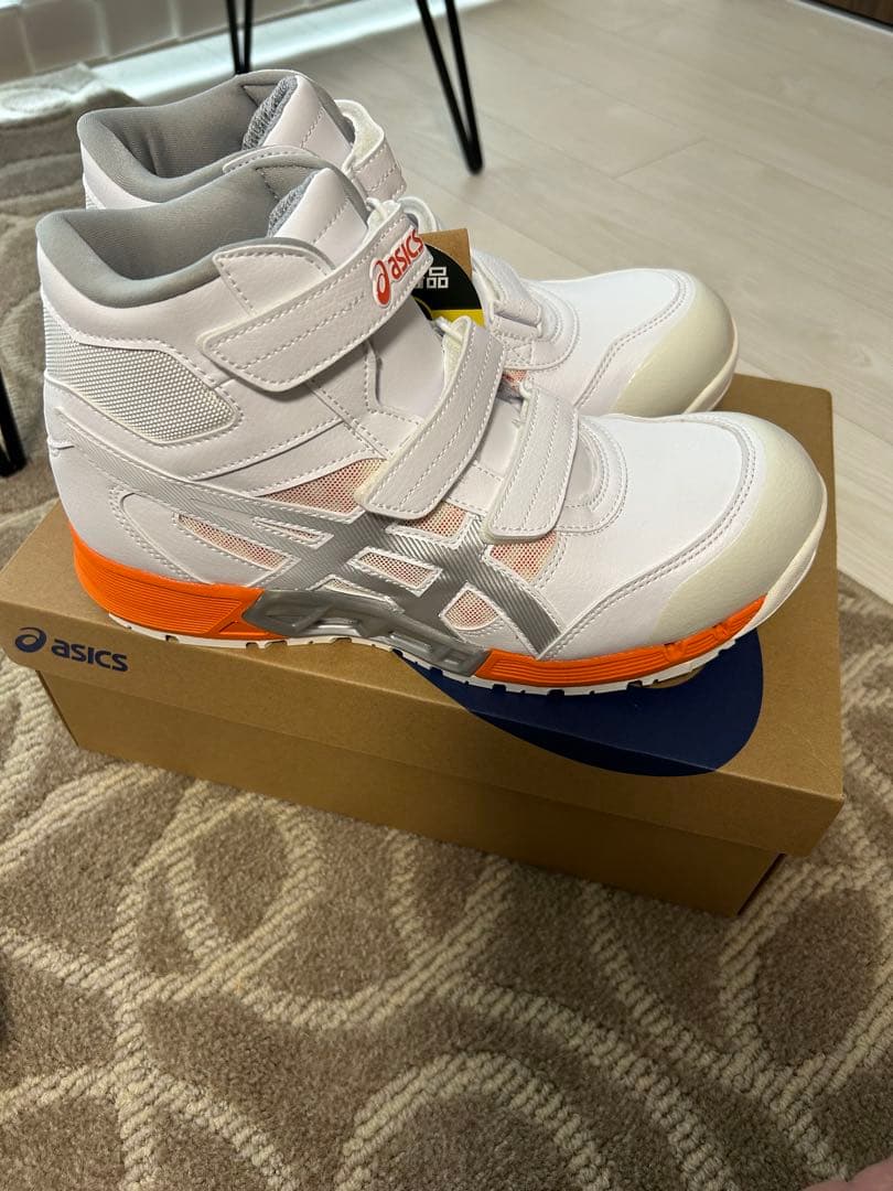 asics 安全靴 ホワイト/オレンジ ベルクロ