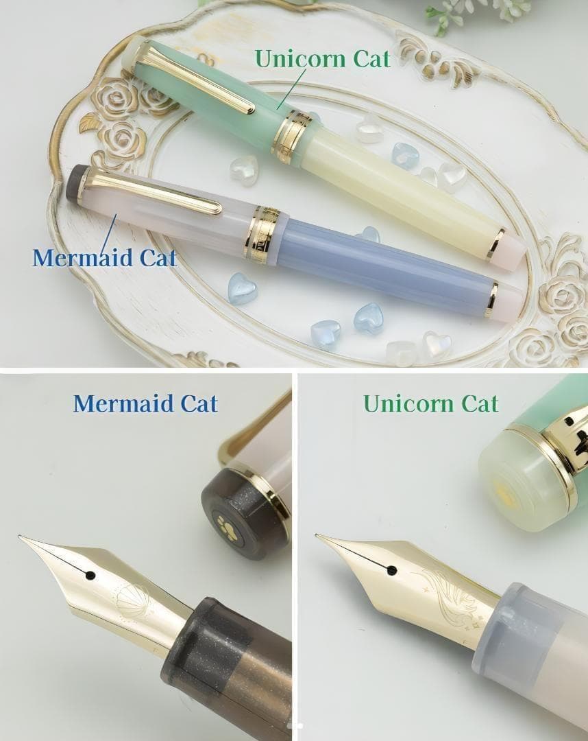 新品 F nib Poesieオリジナル 万年筆 ユニコーンねこ